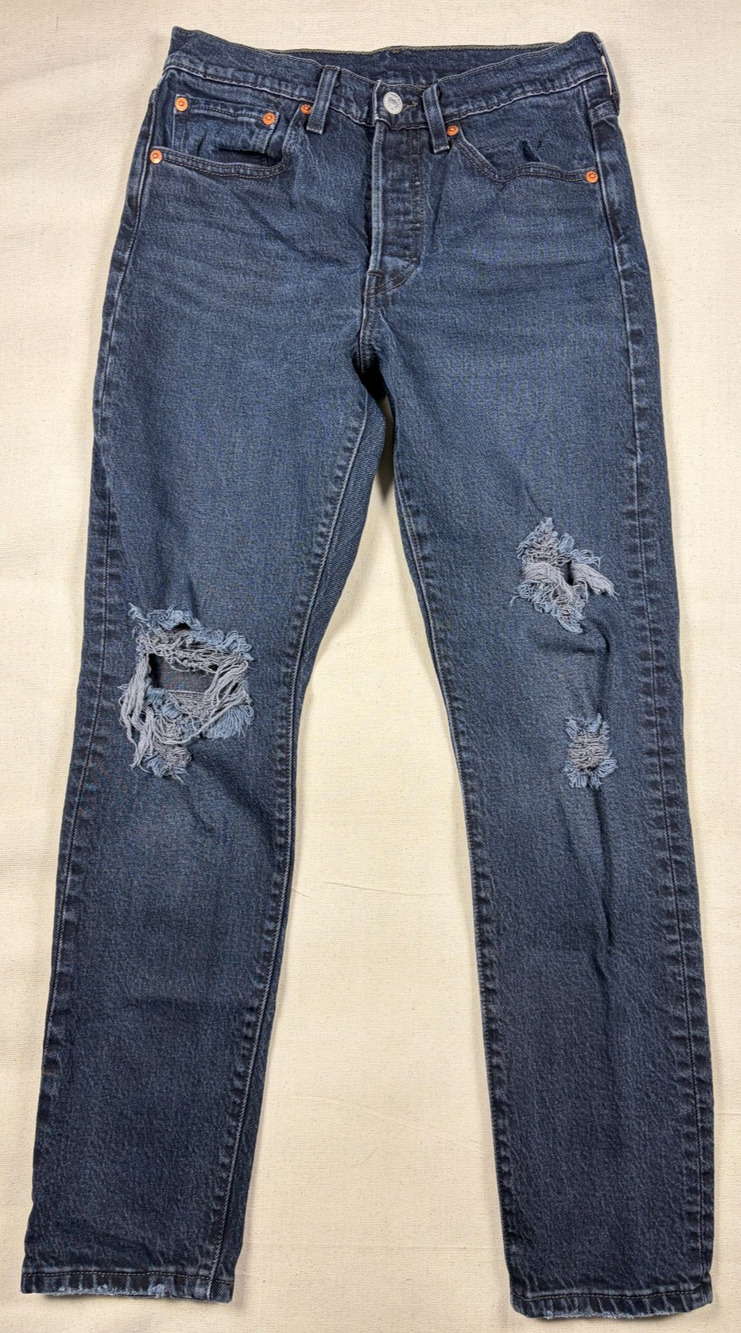Levi's Premium 501 S Skinny Jeans Women's 26x28 Black Wild Bunch Distressed
